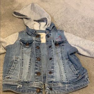 Girls jean jacket with sweatshirt hood and arms!